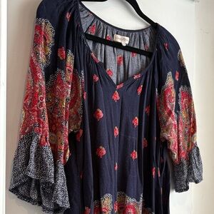 Altar'd State Navy and Red Paisley Tunic